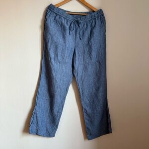 Charter Club Linen Luxury Pants Women L Blue 100% Linen Drawstring Relaxed Fit